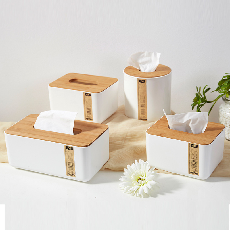 家用加厚竹盖纸巾盒简约时尚家用竹木盖纸巾筒创意桌面抽纸盒批发