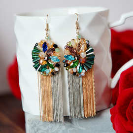 韩国个性流苏耳环气质长款流行饰品水晶耳坠新品厂家批发夸张耳饰