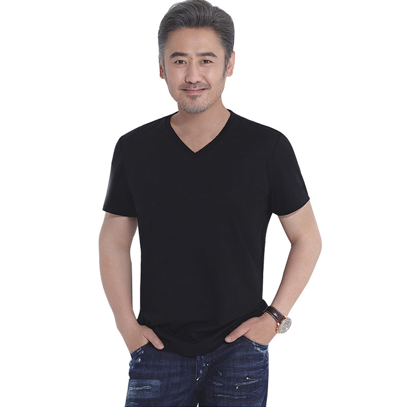 乔治汤米双丝光精梳棉纯色经典V领男短袖T恤内衣打底男宽松大码衫