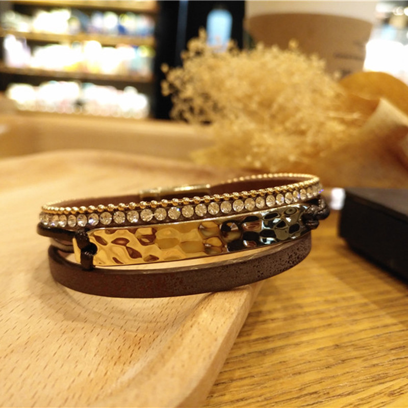 Bohemian Style Diamond Leather Buckle Bracelet display picture 8