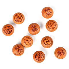 桃木生肖十二生肖圓珠雕刻兒童手鍊飾品配飾桃木十二生肖圓珠雕刻