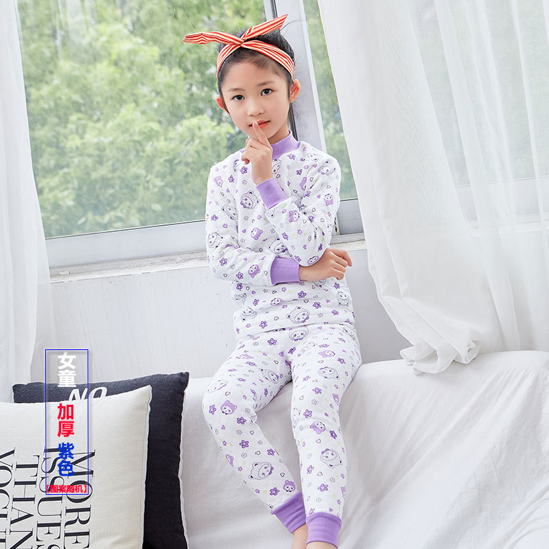 2020秋冬三层加厚夹棉儿童内衣套装中大童纯棉秋衣秋裤男女童睡衣|ms