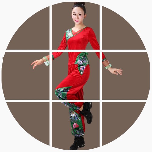 Chinese Folk Dance Dress Jinrong Square Dance Dress Set season women long sleeve performance skirt pants adult