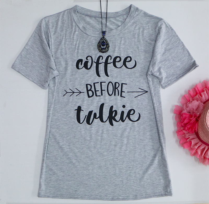 Casual Womens T Shirt Summer Short Sleeve Round Neck Unique Coffee Letter Print Wholesale Supply