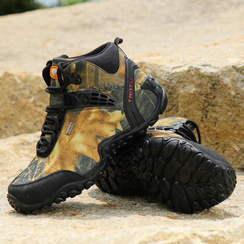外贸高帮户外鞋迷彩登山鞋男透气防水防滑徒步软底爬山运动越野鞋
