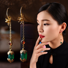 玛瑙镀金耳坠地摊货源女时尚民族风耳环简约新款耳环绿色耳环批发