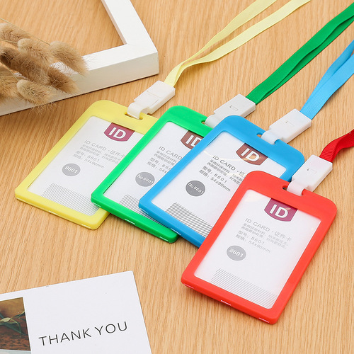Plastic candy colored student ID card holder, neck-type work permit, bus access card, employee lanyard name tag