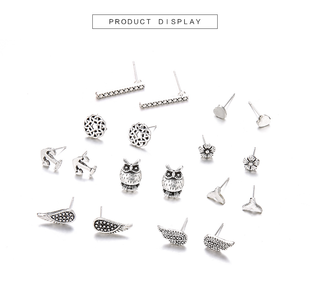 New Earrings Set Fashion Bohemian Sailboat Anchor Owl Earrings 9 Pairs Set display picture 3