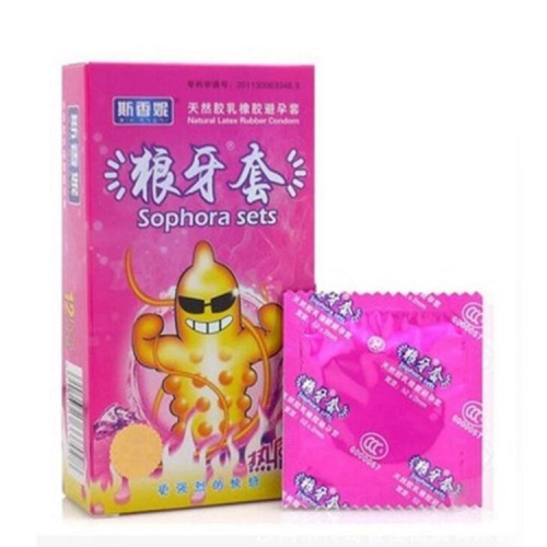 Schani Condoms with Floating Beads, Schani Wolf Teeth Condoms, Cooling and Warming Sensation, 12-Pack Condoms