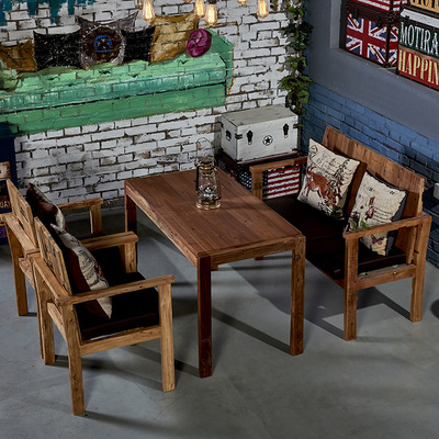 古典新中式老榆木餐桌椅组合复古实木漫咖啡桌原木色客厅餐桌餐椅