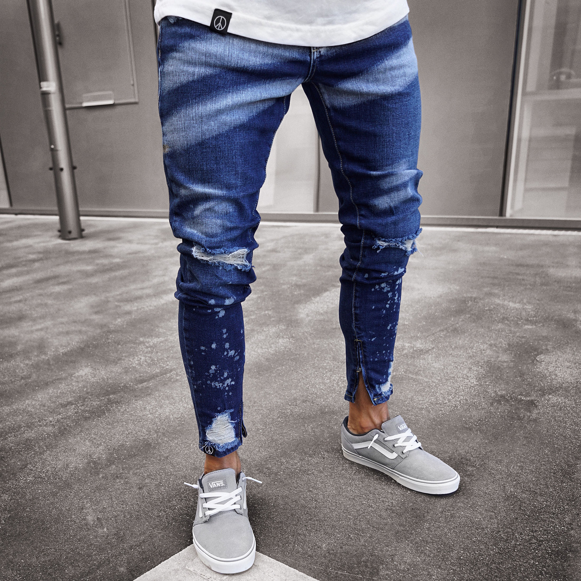 European and American ripped denim men's...