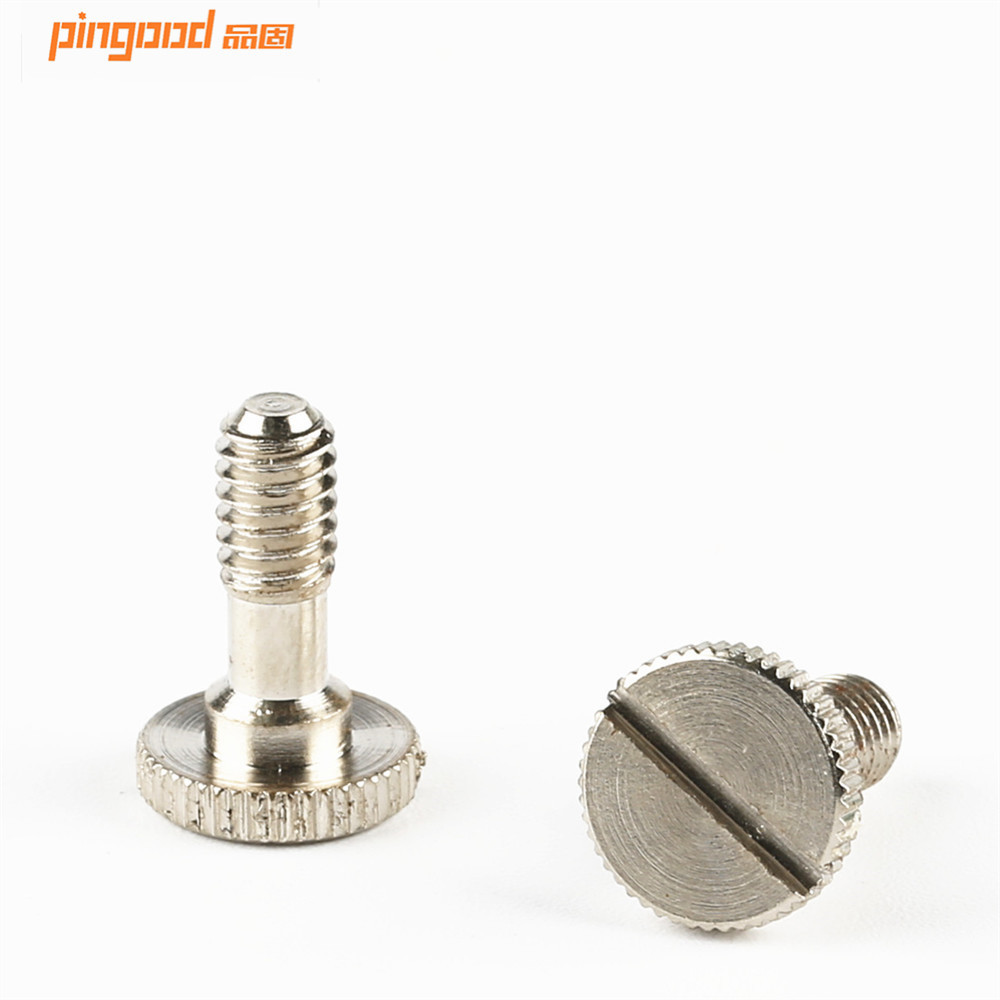 五金厂家生产不锈钢滚花头台阶螺钉 薄平头一字槽手拧轴肩螺丝M5