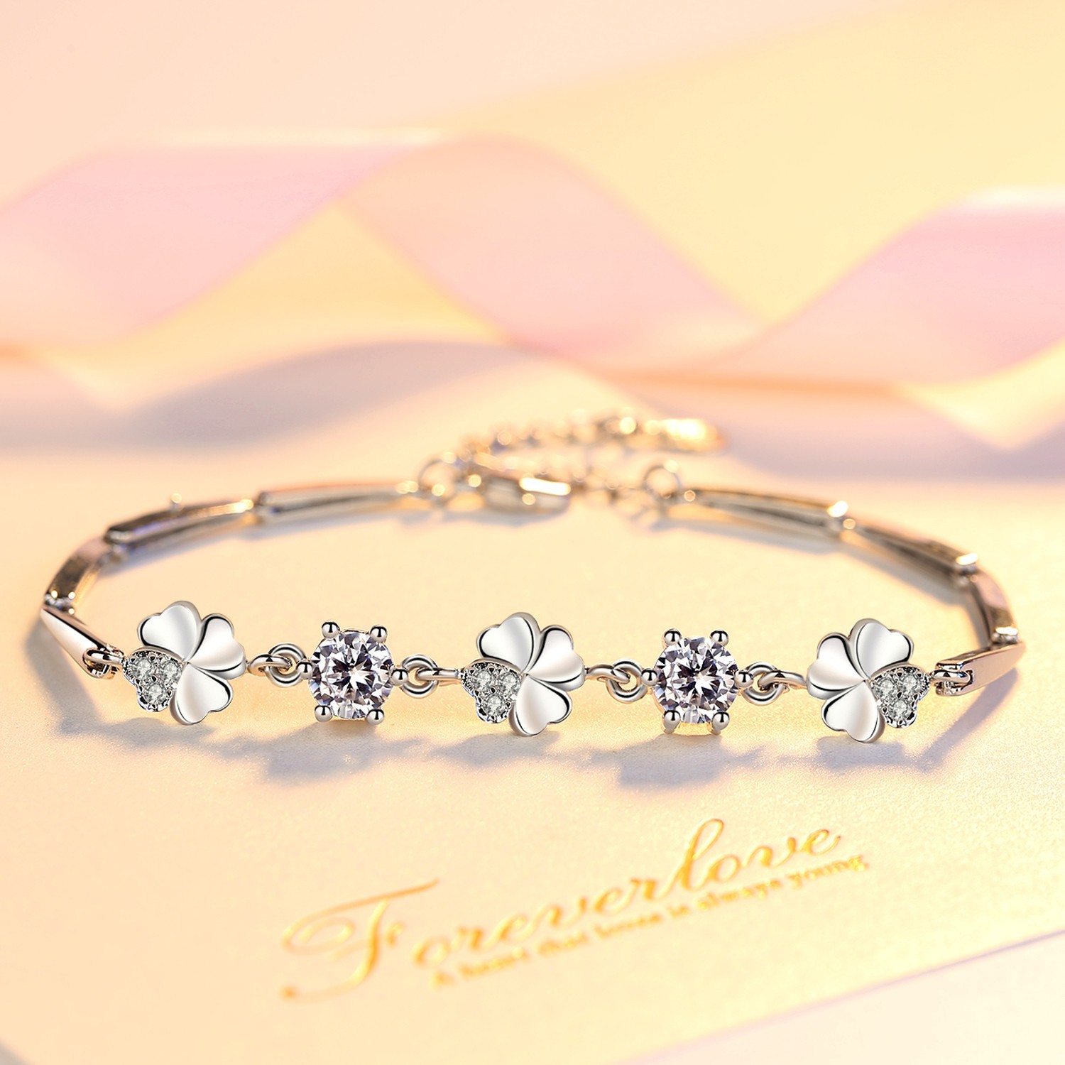 cute elegant silver bracelet with zircon