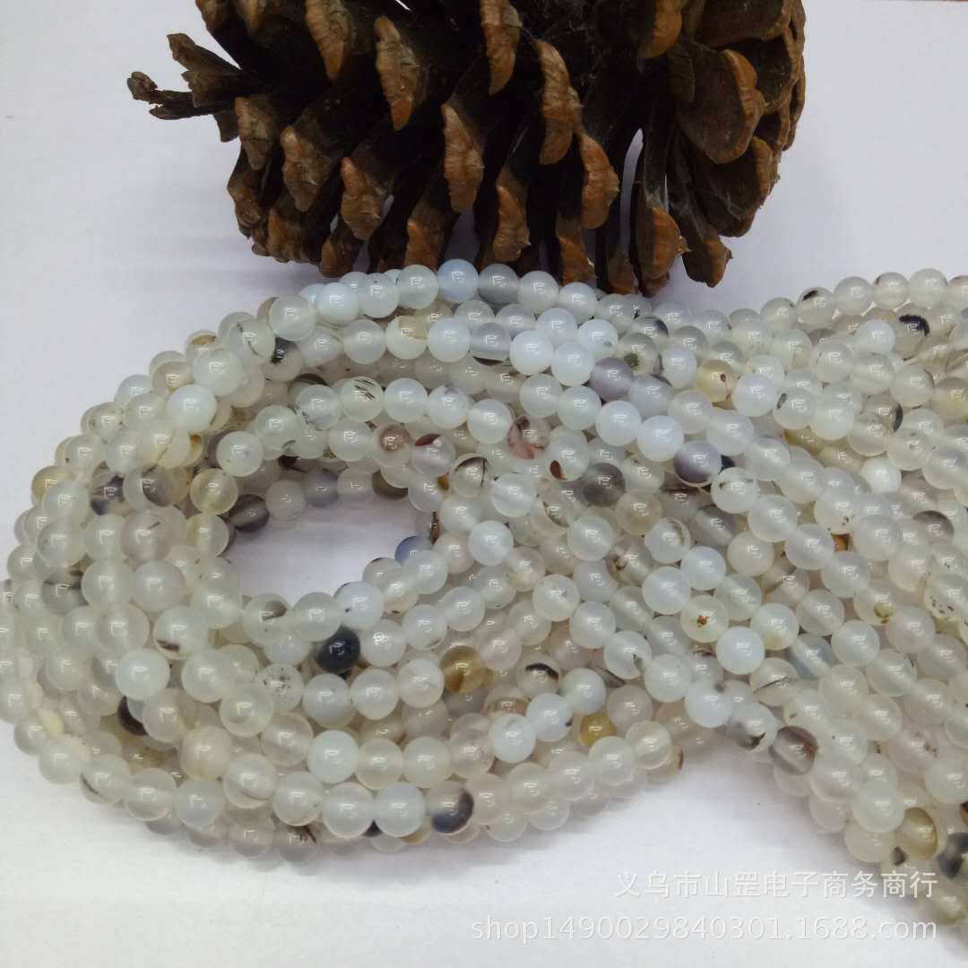 DIY Madagascar Marine chalcedony and agate loose beads, wholesale of semi-finished natural black flower chalcedony and agate beads detail image 6