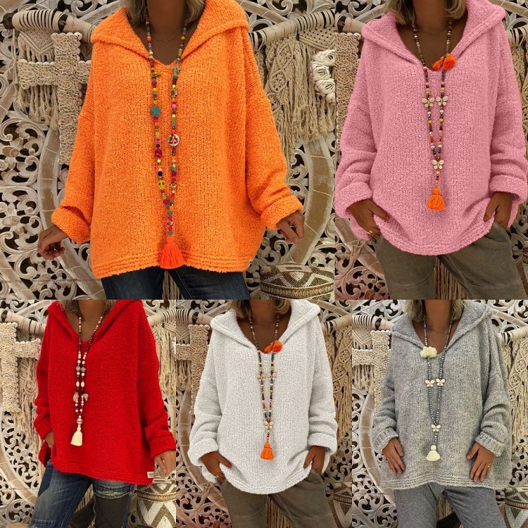 Women's knitted sweater coat casual hooded pullover girl_voghion.com