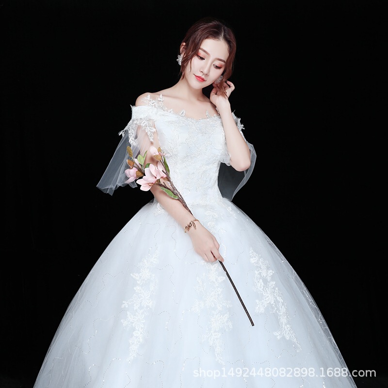 Off-shoulder wedding dress bridal strap Suzhou wedding dress large size neat simple close-fitting slimming puff dress new style Off-shoulder wedding dress bridal strap Suzhou wedding dress large size neat simple close-fitting slimming puff dress new style