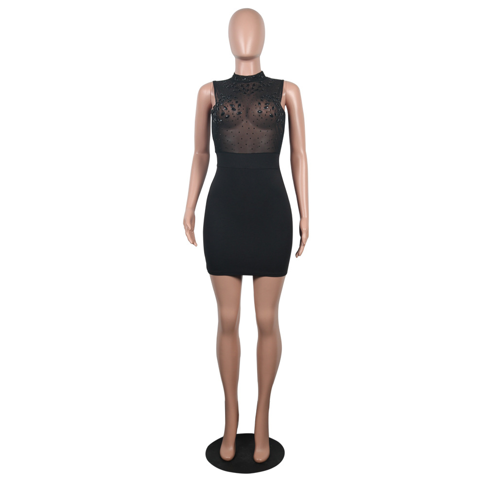 Boutique Sexy Women Wear Rhinestone Mesh Dress
