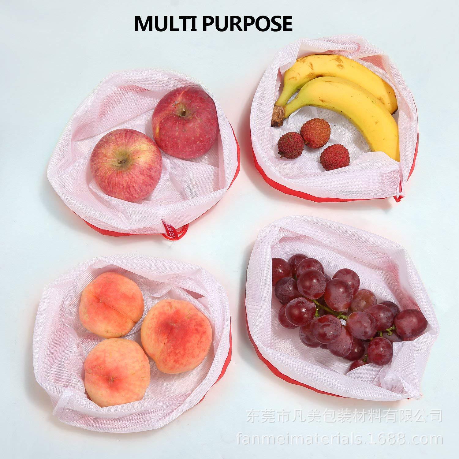 厂家直销环保涤纶拼接束口拉绳50D弯纹细网眼袋 外贸水果蔬菜网袋