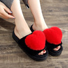 New autumn and winter cotton slippers Confineed shoes love knot plush flat bottom, dragging hair opening home slippers