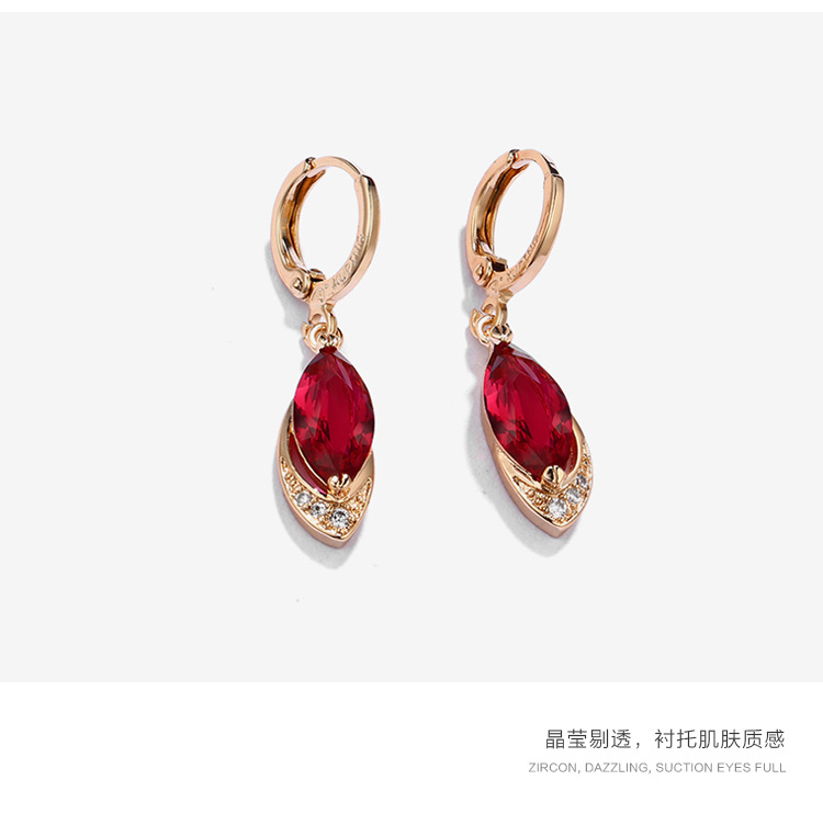 Korean rose crystal long earrings female ruby diamond long copper earringspicture3