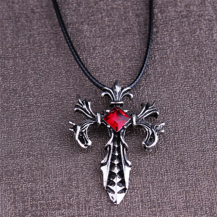 Gothic minimalistischer Schmuck Persönlichkeit rot geometrischer Titanstahl-Anhänger dominantes Kreuz Herrenhalskette_voghion.com