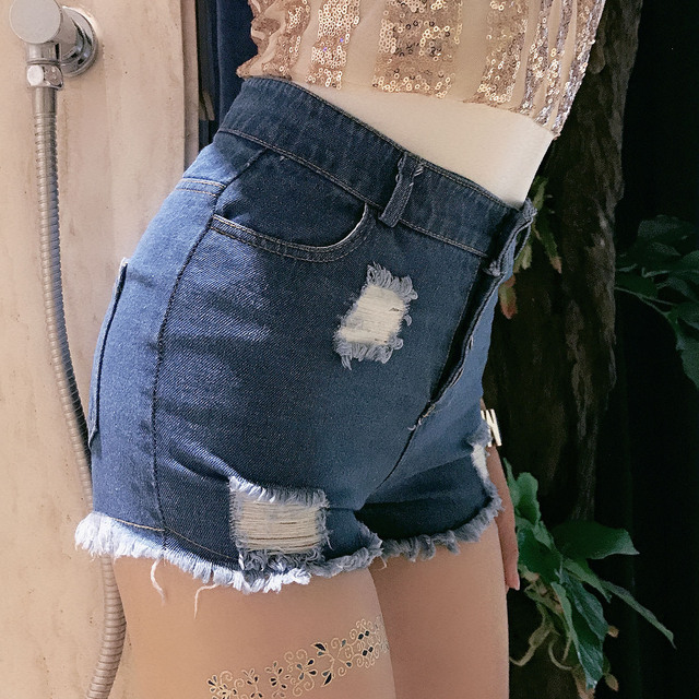 New Korean version of summer jeans hot pants super short nightclub women’s sexy high waist hole