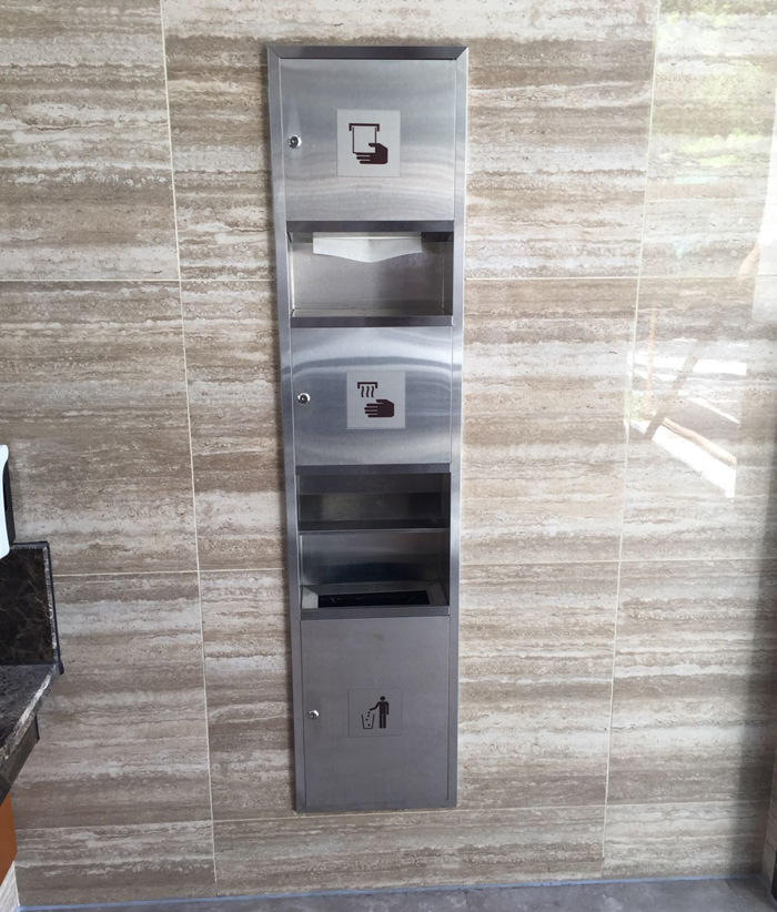 Stainless Steel Three-in-One Hand Wipe Carton with Hand Dryer Trash Bin Paper Holder Paper Box Embedded in Wall All-in-One Machine