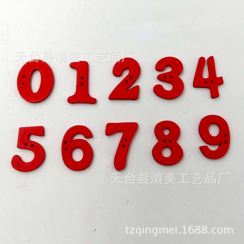 0-9 piezas de color de madera de bricolaje de doble agujero digital pintado de madera digital botón 100 piezas por paquete