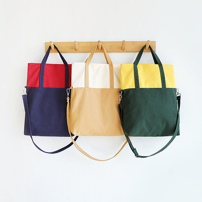 2019春夏新款日韩文艺手提帆布包单肩女包撞色复古帆布袋定做logo|ms