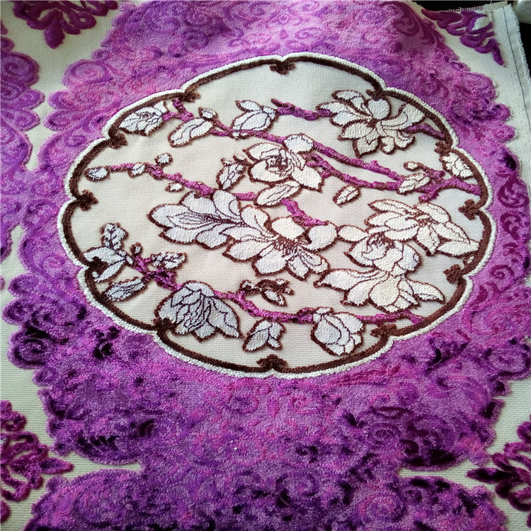 花边圆内套石榴花图色织提花割绒布面料适用于沙发与装饰