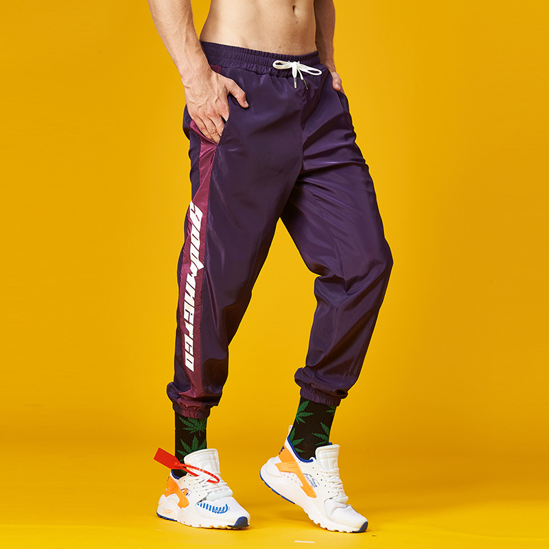 MDL欧美男装 秋季男休闲裤新款撞色英文印花风衣运动宽松休闲裤男|ru