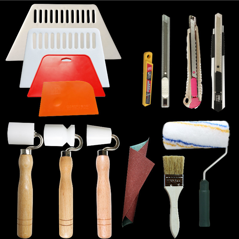 粘壁纸塑料大小刮板小壁纸刀小刀小滚刷毛刷砂纸墙纸压轮家用工具