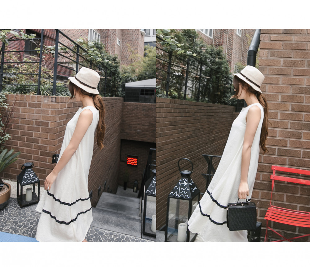 امرأة فستان سوينغ غير رسمي رقبة مستديرة بلا أكمام شريط فستان طويل ماكسي اليومي شارع display picture 3