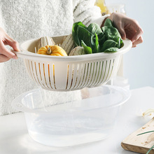 廚房雙層洗菜盆帶蓋果蔬水槽瀝水籃大號塑料加厚收納籃方形家用