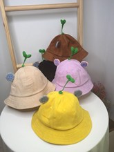 秋季新款儿童可爱卡通萌耳朵豆芽渔夫帽户外遮阳帽盆帽灯芯绒帽子