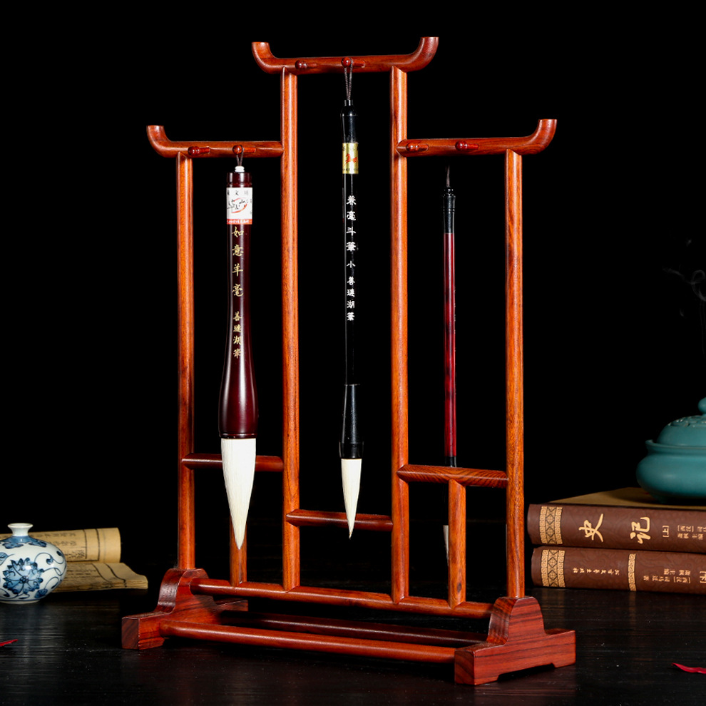 匠人优木 明式整体笔架 红木笔挂木质工艺品毛笔架批发直销-阿里巴巴