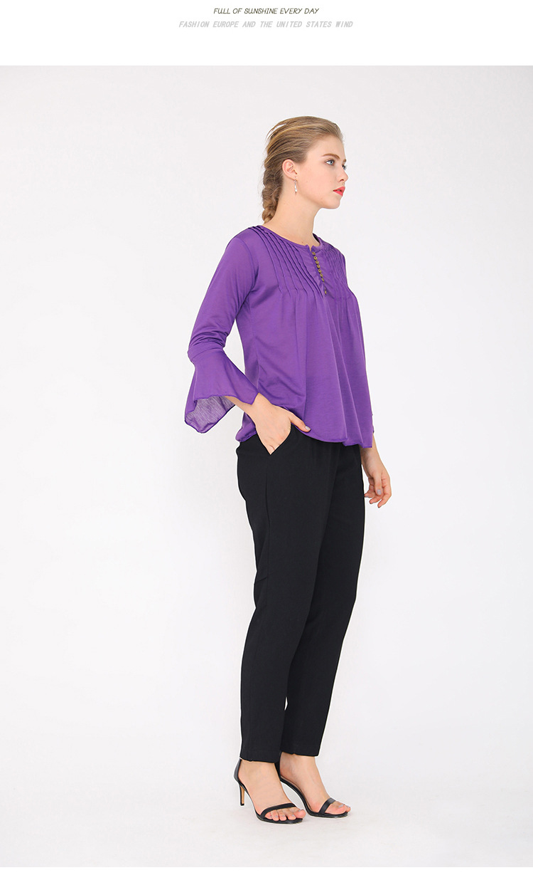 trumpet sleeve pleated top  NSJR36763