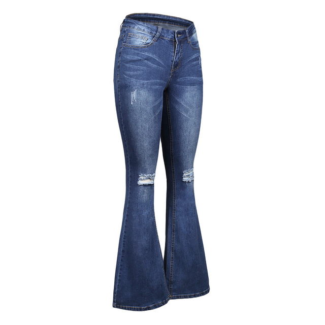 Long pants new large size thin straight knee holes Blue Bell jeans