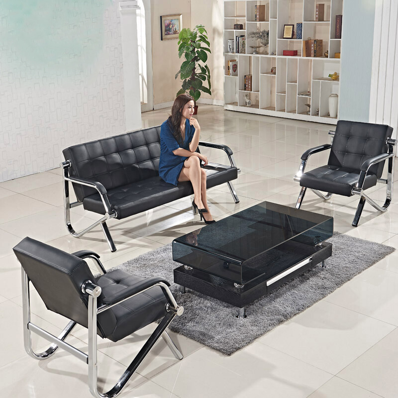 办公沙发沙发组合小户型出租屋简约商务会客接待三人办公室皮沙发|ru