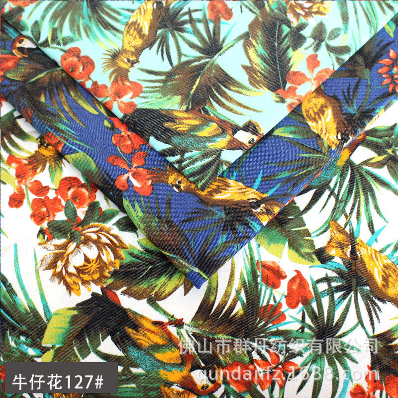 欧美风格热带雨林夏威夷风 树枝啄木鸟印花 鞋材箱包帽子印花面料