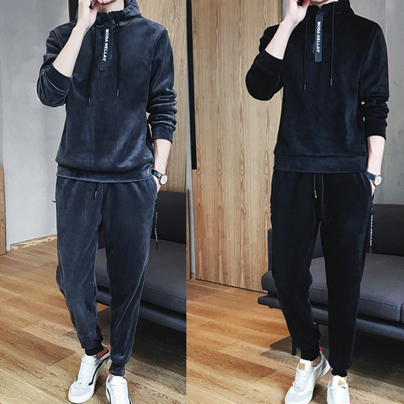 Autumn and winter leisure time Sports suit Sweater Youth personality Plush thickening student Jinsirong men's wear wholesale