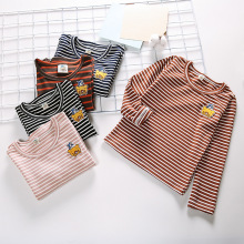2024韩版童装春款儿童长袖T恤男女童打底衫条纹宝宝上衣一件代发