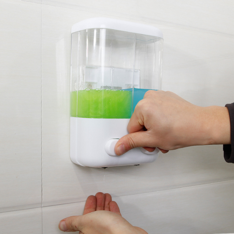 Nuevo dispensador de jabón manual de doble cabeza montado en la pared Hotel baño desinfectante de manos ventosa dispensador de jabón transparente sin punzón