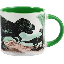新消失的恐龙变色杯感温马克杯子水杯陶瓷咖啡外贸大容量胖杯