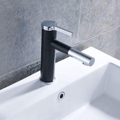 黑色全铜冷热混水面盆龙头旋转浴室龙头陶瓷阀芯高标烤漆厂家直销