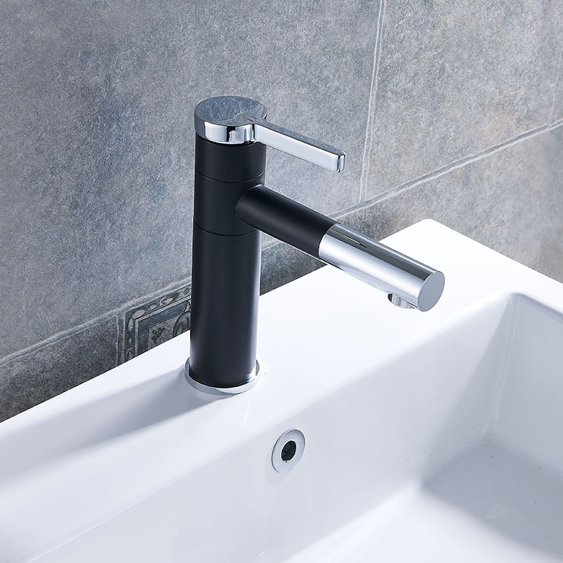 黑色全铜冷热混水面盆龙头旋转浴室龙头陶瓷阀芯高标烤漆厂家直销