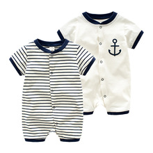 嬰兒衣服海軍連體衣新生兒爬服寶寶哈衣安棉短袖夏季3-6-9-12個月