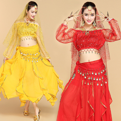 New belly dance suit Indian dance practice performance dance clothing sequined top summer skirt suit for women