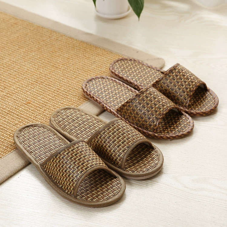 Коврик из ротанговой соломы, бамбуковые домашние сандалии и тапочки, льняные тапочки без ног, мужские и женские нескользящие летние домашние тапочки для любителей пола