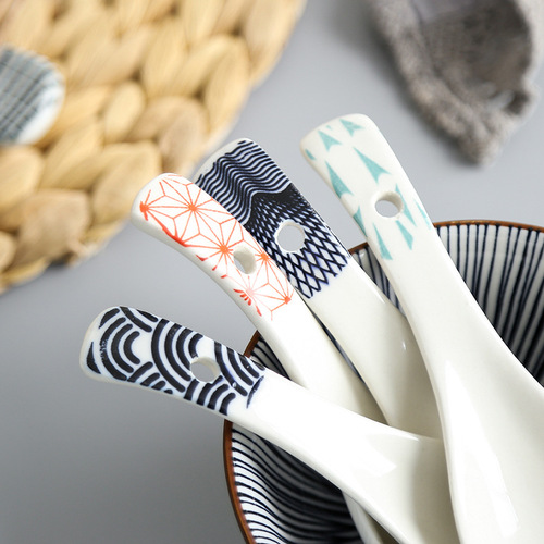 Japanese style small spoon Japanese style soup spoon underglaze color ceramic hotel home machine printed long handle supply AliExpress